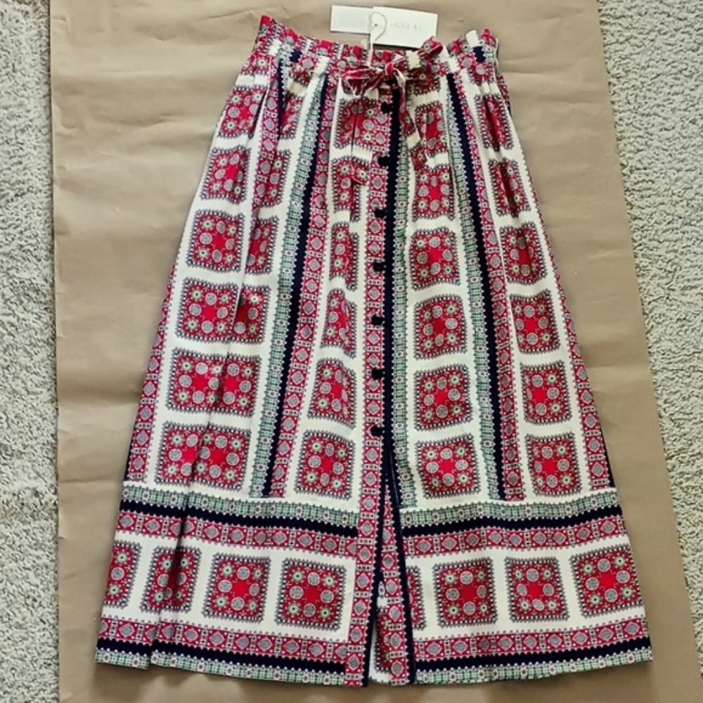 NWT The Great Treeline Westward Bandana Skirt Button Midi size 1 Small Red Black
